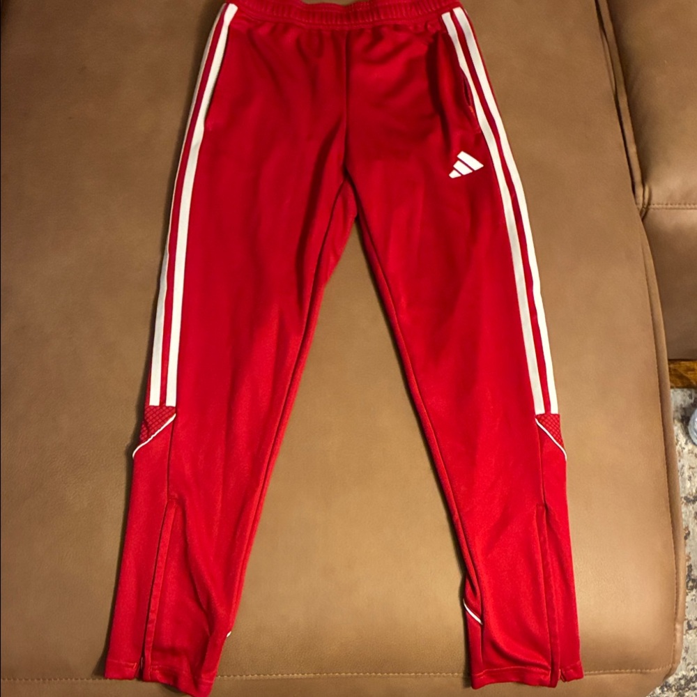 adidas Red Kids' Track Joggers with White Stripes